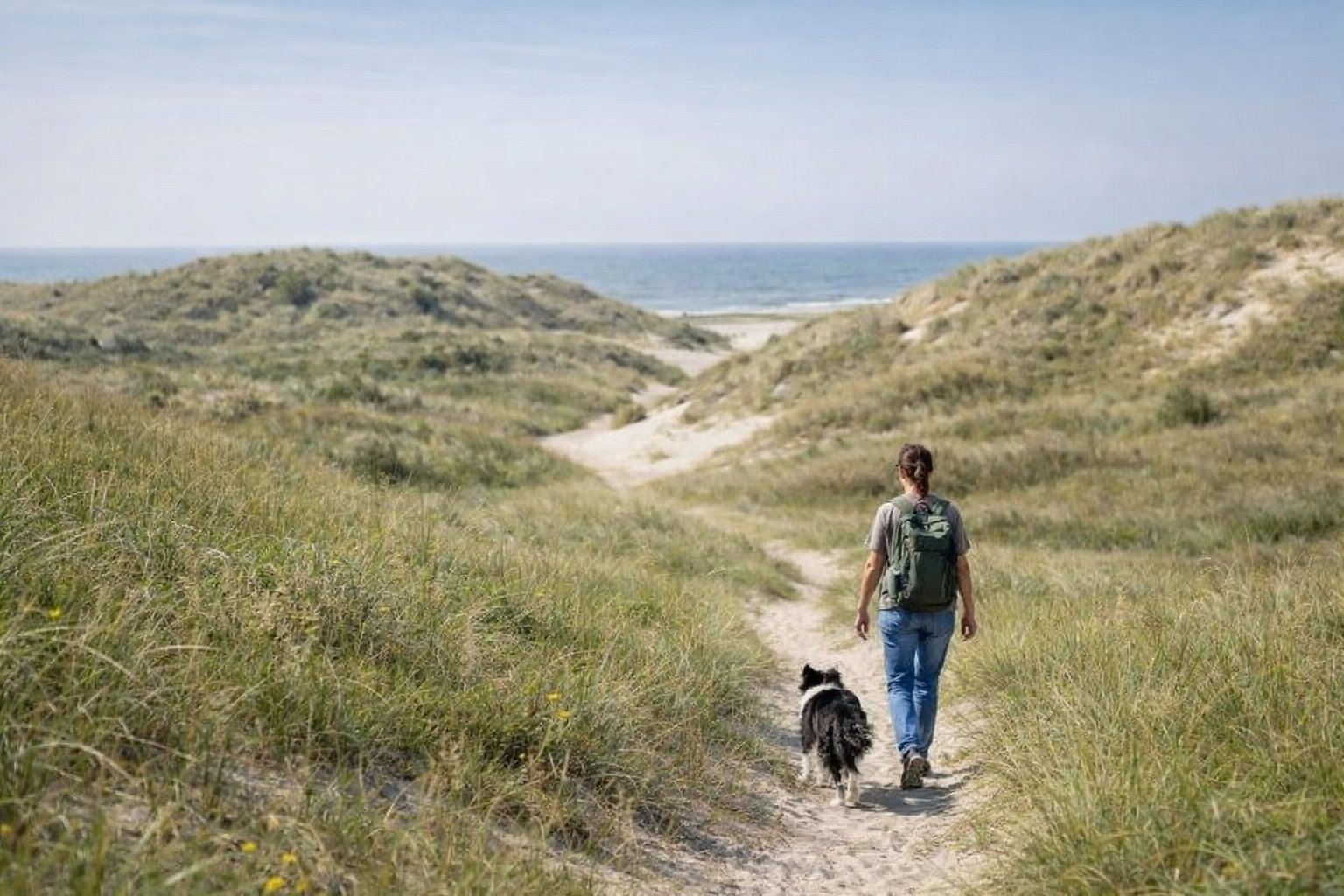 Wandelen met hond aan zee